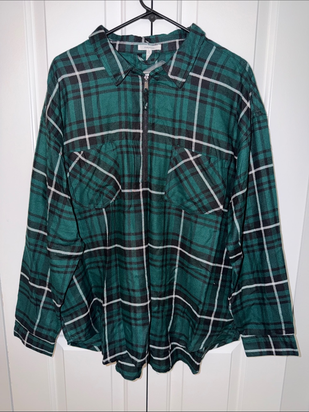 Maurices Green Plaid Quarter Zip Shirt